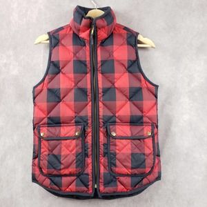 Womens Down Plaid Vest J Crew Excursion Buffalo Quilted Zip Front Size XXS